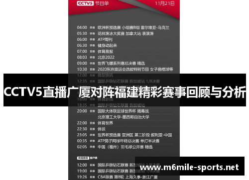 CCTV5直播广厦对阵福建精彩赛事回顾与分析